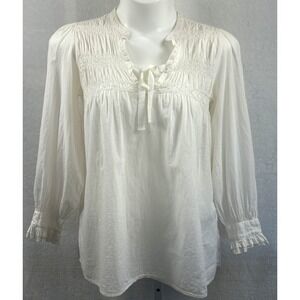 Vintage Kaffe White Cotton Smocked Blouse Women 40 European Cottagecore Y2K Boho